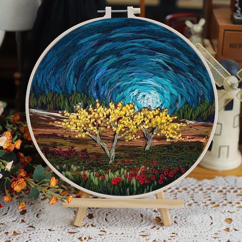 Rubbyoo Embroidery Kit - Majestic Landscape Series | Unique Needle Artwork | Perfect Wall Decoration - 15*15cm - Dreamy Starry Sky - image 4