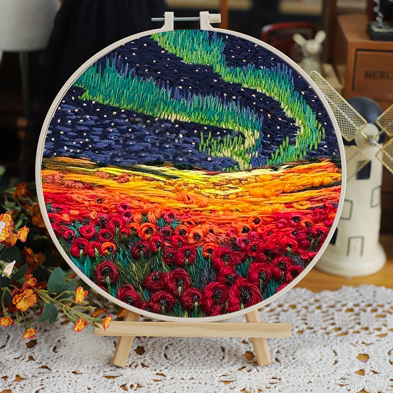 Rubbyoo Embroidery Kit - Majestic Landscape Series | Unique Needle Artwork | Perfect Wall Decoration - 15*15cm - Aurora and Rose - image 5