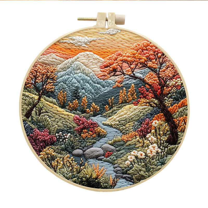 Rubbyoo Embroidery Kit - Floral Mountain Scenery | Charming Needle Art | Nice Handmade Gift - 15*15cm - #3 - image 3