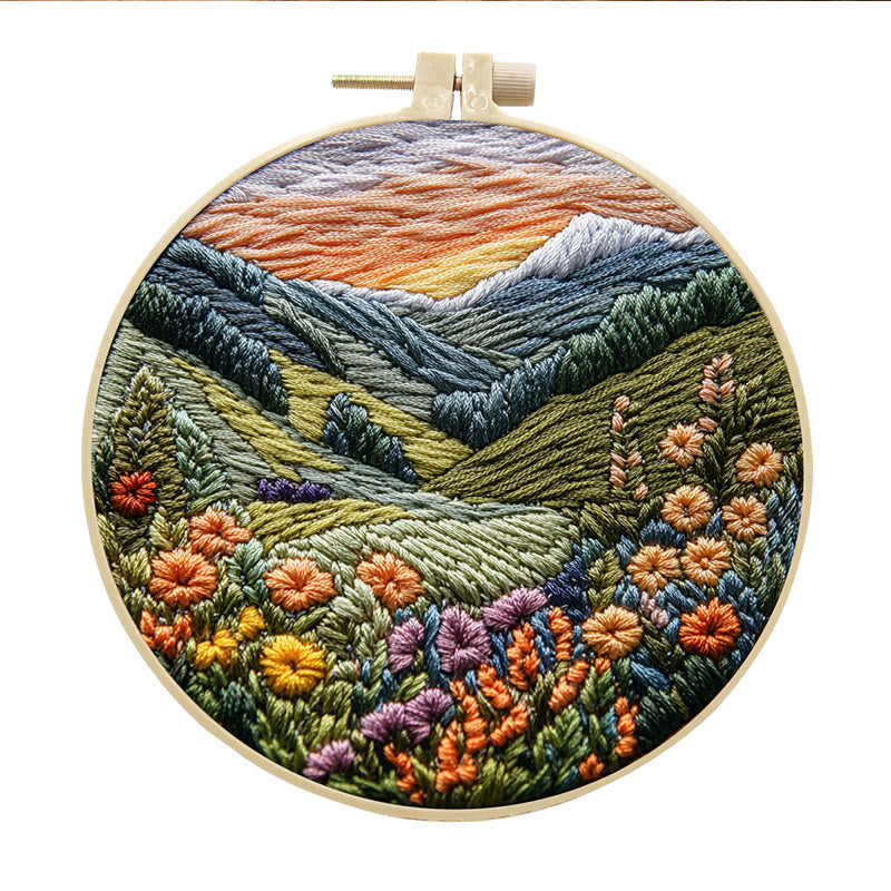 Rubbyoo Embroidery Kit - Floral Mountain Scenery | Charming Needle Art | Nice Handmade Gift - 15*15cm - #2 - image 2