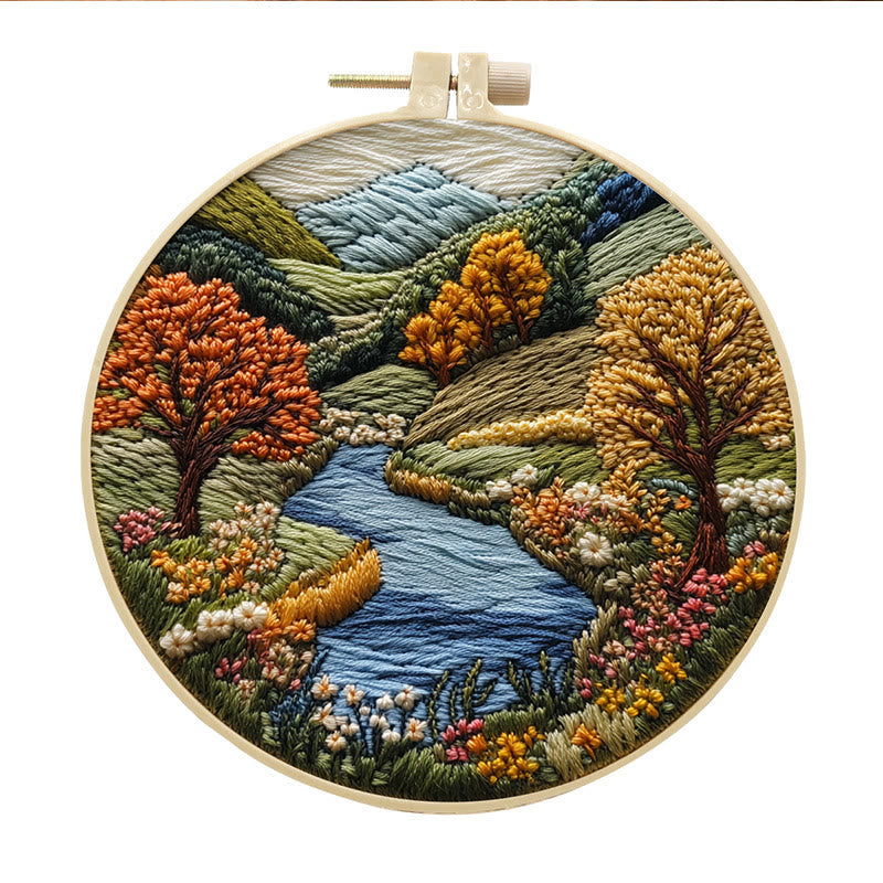 Rubbyoo Embroidery Kit - Floral Mountain Scenery | Charming Needle Art | Nice Handmade Gift - 15*15cm - #5 - image 5