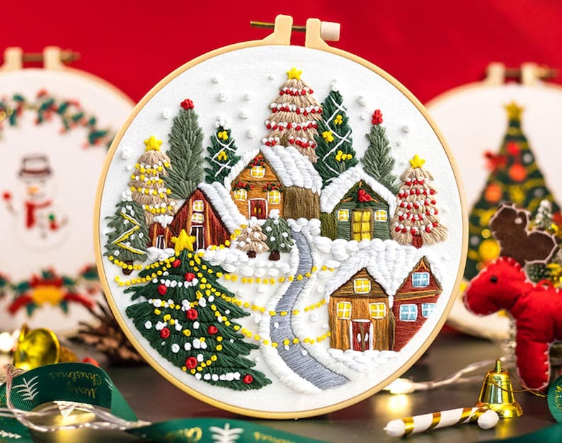 Rubbyoo Embroidery Kit - Happy Christmas Town Series | Diy Holiday Hoop Art | Perfect Home Ornament - 20*20cm - #2 - image 2
