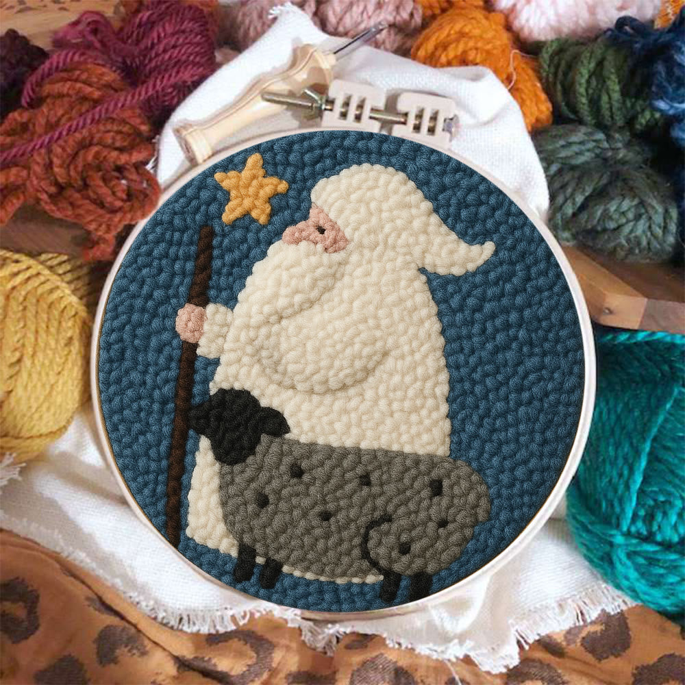 Warm Shepherd With Star Punch Needle Kit – Cozy Diy Craft Project | Festive Holiday-inspired Wall Art - image 1