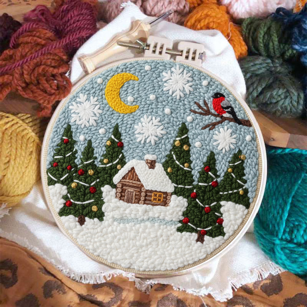 Christmas Snow Cottage Punch Needle Kit – Beginner Craft | Charming Christmas Wall Decor - image 1
