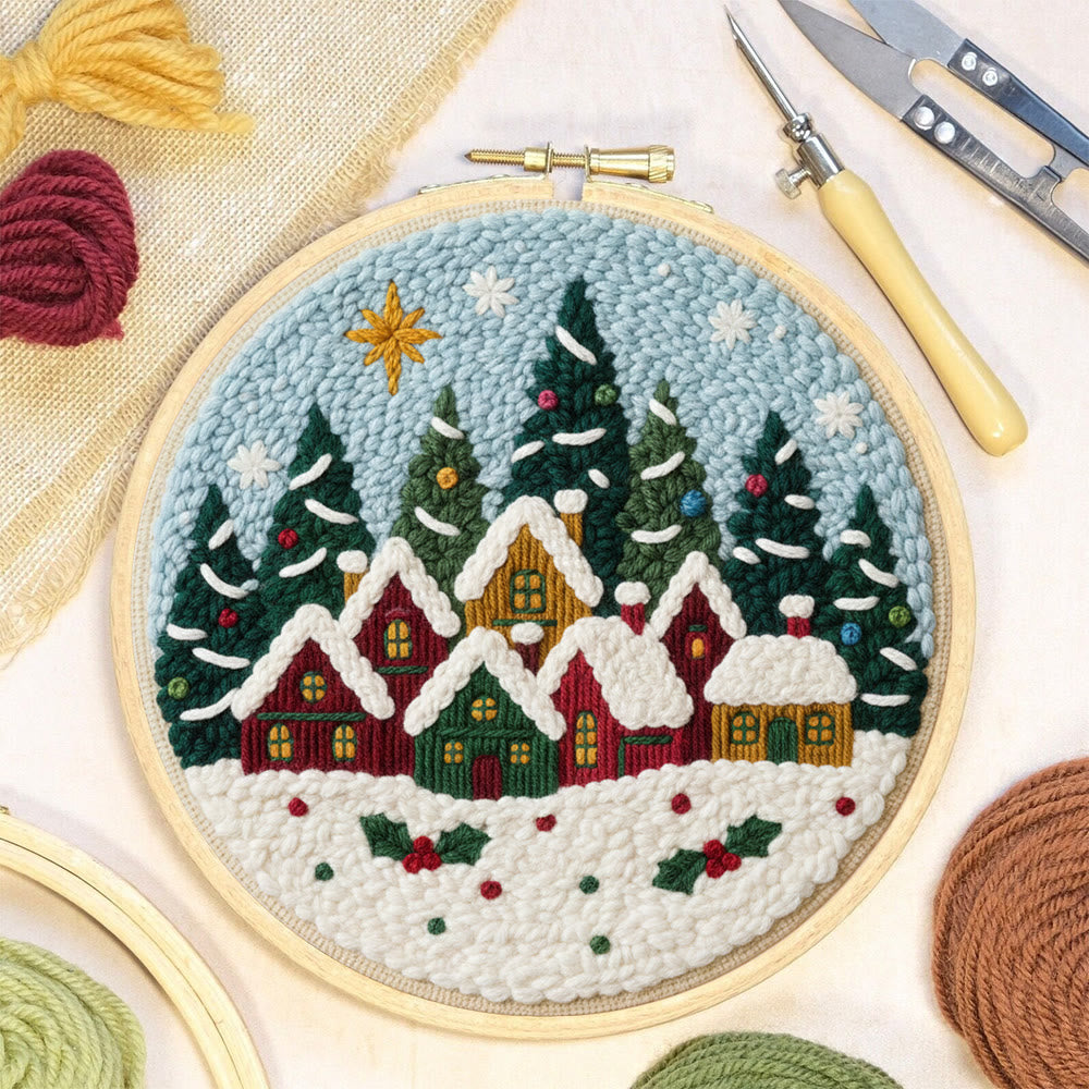 Twinkling Snowy Village Punch Needle Kit – Handmade Gift | Charming Seasonal Wall Piece - image 6