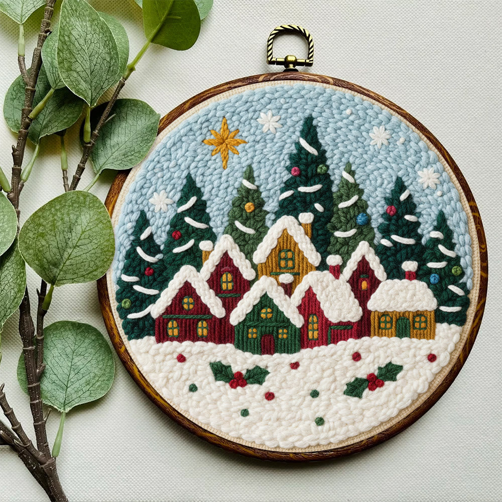 Twinkling Snowy Village Punch Needle Kit – Handmade Gift | Charming Seasonal Wall Piece - image 7