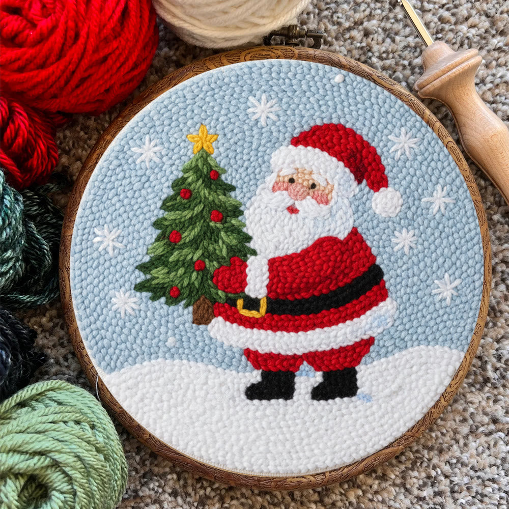 Snowy Santa With Christmas Tree Punch Needle Kit – Artisanal Gift | Cheerful Holiday Decor - image 6