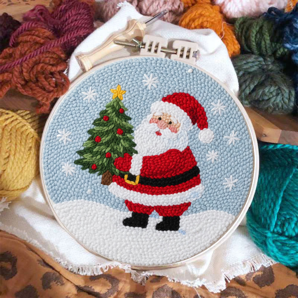 Snowy Santa With Christmas Tree Punch Needle Kit – Artisanal Gift | Cheerful Holiday Decor - image 2