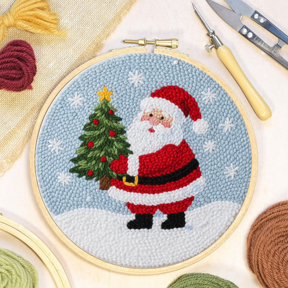 Snowy Santa With Christmas Tree Punch Needle Kit – Artisanal Gift | Cheerful Holiday Decor - image 8