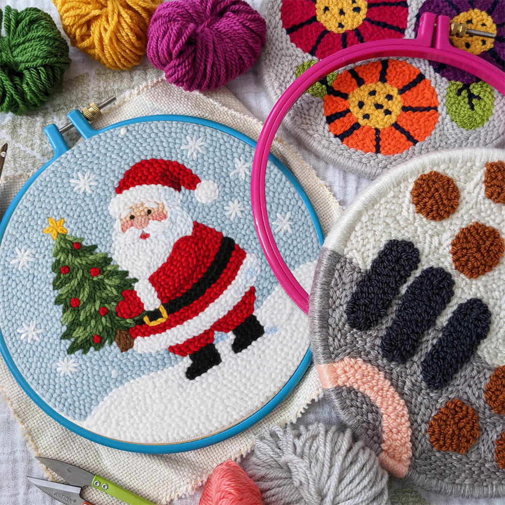 Snowy Santa With Christmas Tree Punch Needle Kit – Artisanal Gift | Cheerful Holiday Decor - image 10
