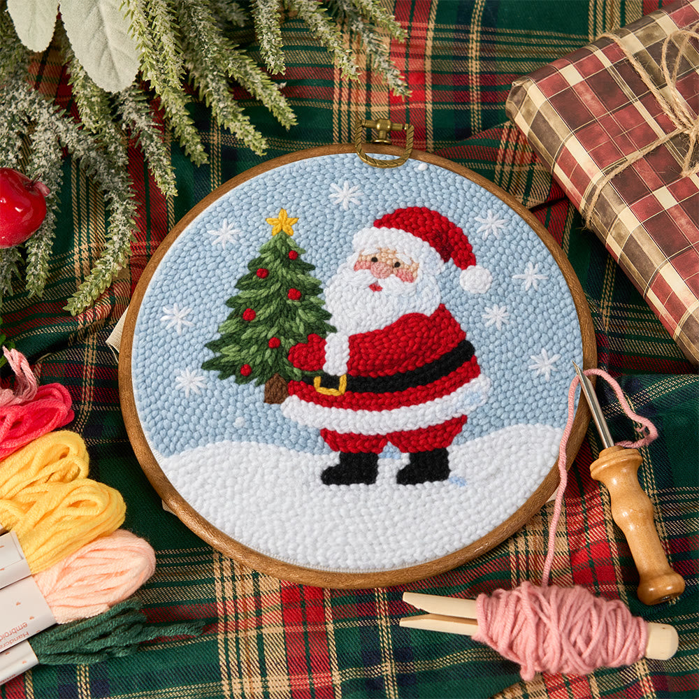 Snowy Santa With Christmas Tree Punch Needle Kit – Artisanal Gift | Cheerful Holiday Decor - image 11