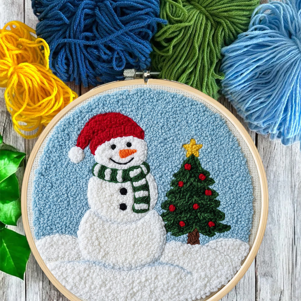Santa-hatted Snowman Tree Punch Needle Kit – Beginner Craftwork | Festive Decor Piece - image 2