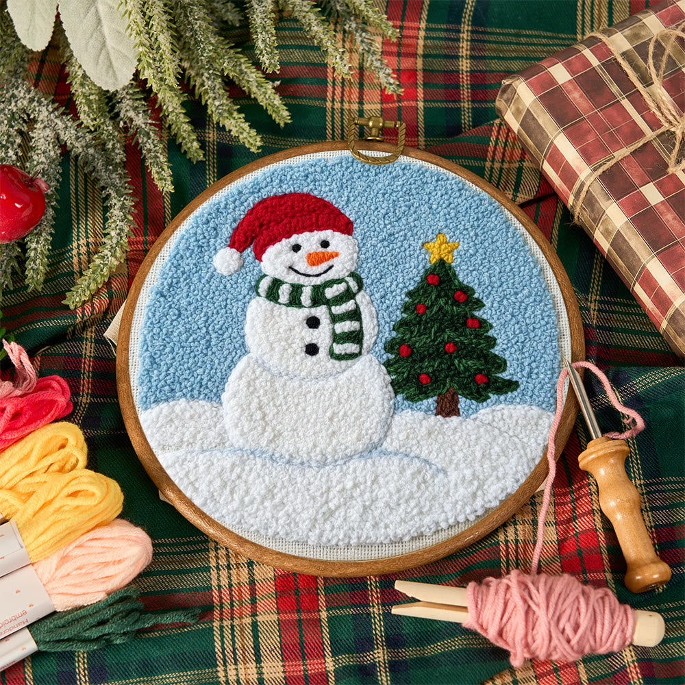 Santa-hatted Snowman Tree Punch Needle Kit – Beginner Craftwork | Festive Decor Piece - image 11