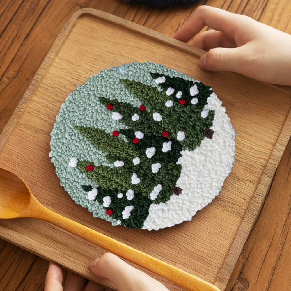 Snowy Pine Grove Punch Needle Kit – Gift for Her | Home Hanging Decor - 5 inch Coaster Kit - image 3