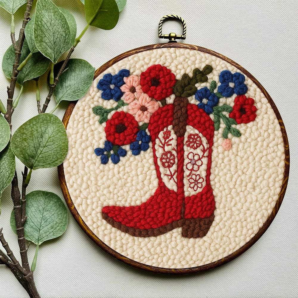 Floral Red Cowboy Boot Punch Needle Kit – Beginner Starter Handcraft | Room Decor Accent - image 6