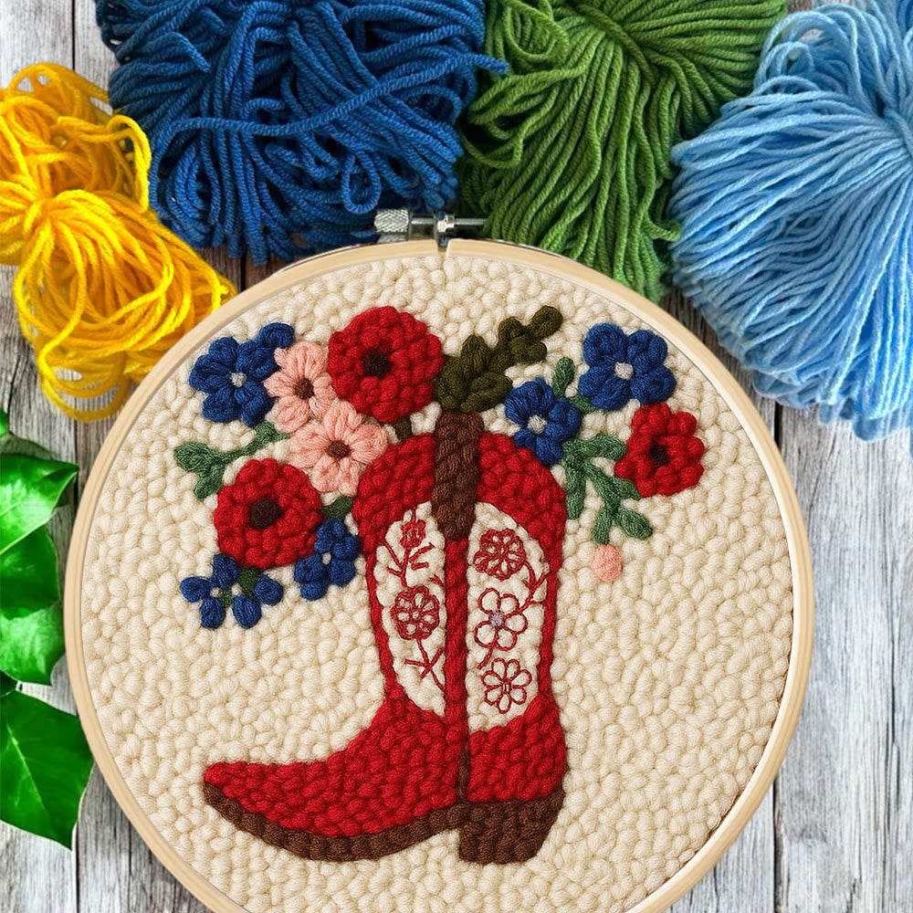 Floral Red Cowboy Boot Punch Needle Kit – Beginner Starter Handcraft | Room Decor Accent - image 8