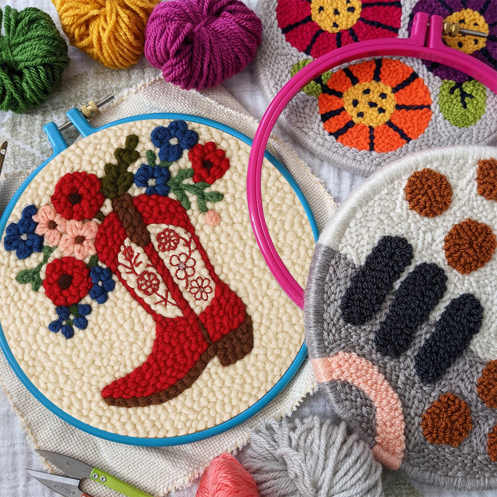 Floral Red Cowboy Boot Punch Needle Kit – Beginner Starter Handcraft | Room Decor Accent - image 9