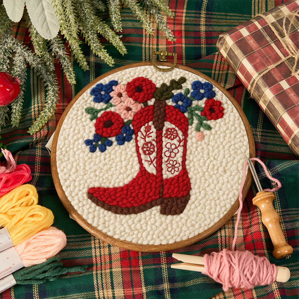 Floral Red Cowboy Boot Punch Needle Kit – Beginner Starter Handcraft | Room Decor Accent - image 11