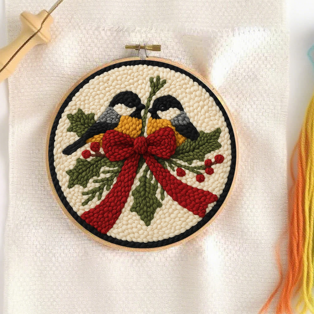 Twin Chickadees Holly Punch Needle Kit – Entry-Level Handcraft | Christmas Home Hanging Craft - image 5