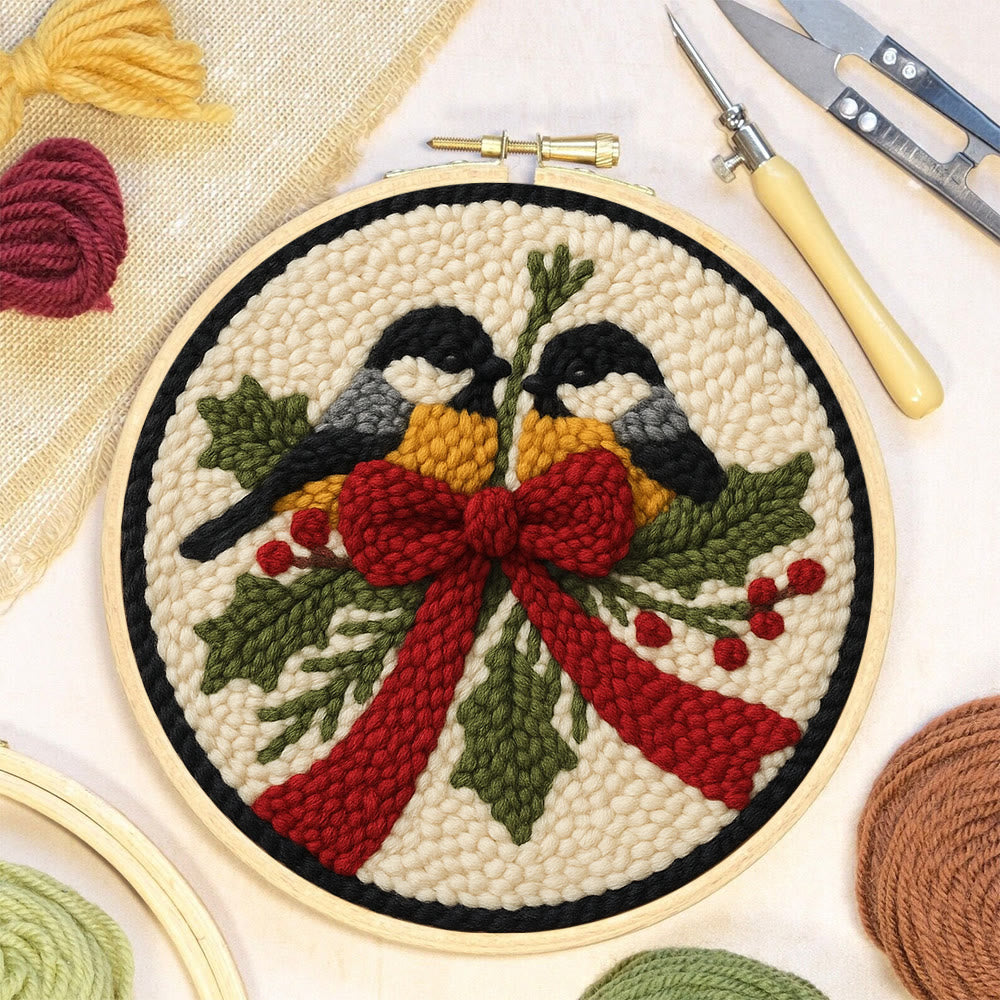 Twin Chickadees Holly Punch Needle Kit – Entry-Level Handcraft | Christmas Home Hanging Craft - image 6