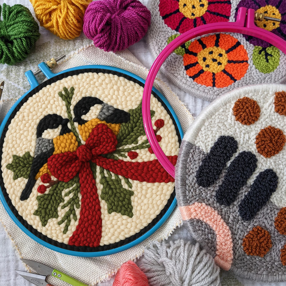 Twin Chickadees Holly Punch Needle Kit – Entry-Level Handcraft | Christmas Home Hanging Craft - image 9