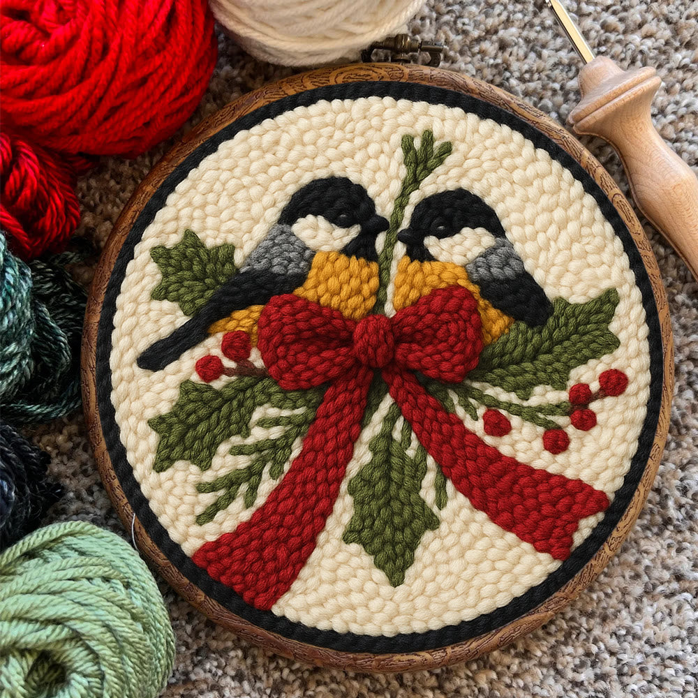 Twin Chickadees Holly Punch Needle Kit – Entry-Level Handcraft | Christmas Home Hanging Craft - image 8