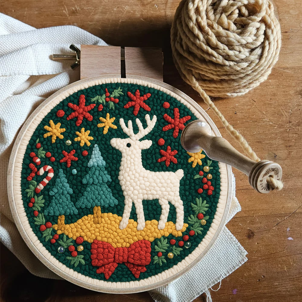 Jolly White Reindeer Christmas Punch Needle Kit – Exquisite Decor Piece | Ideal Gift For Her - image 8