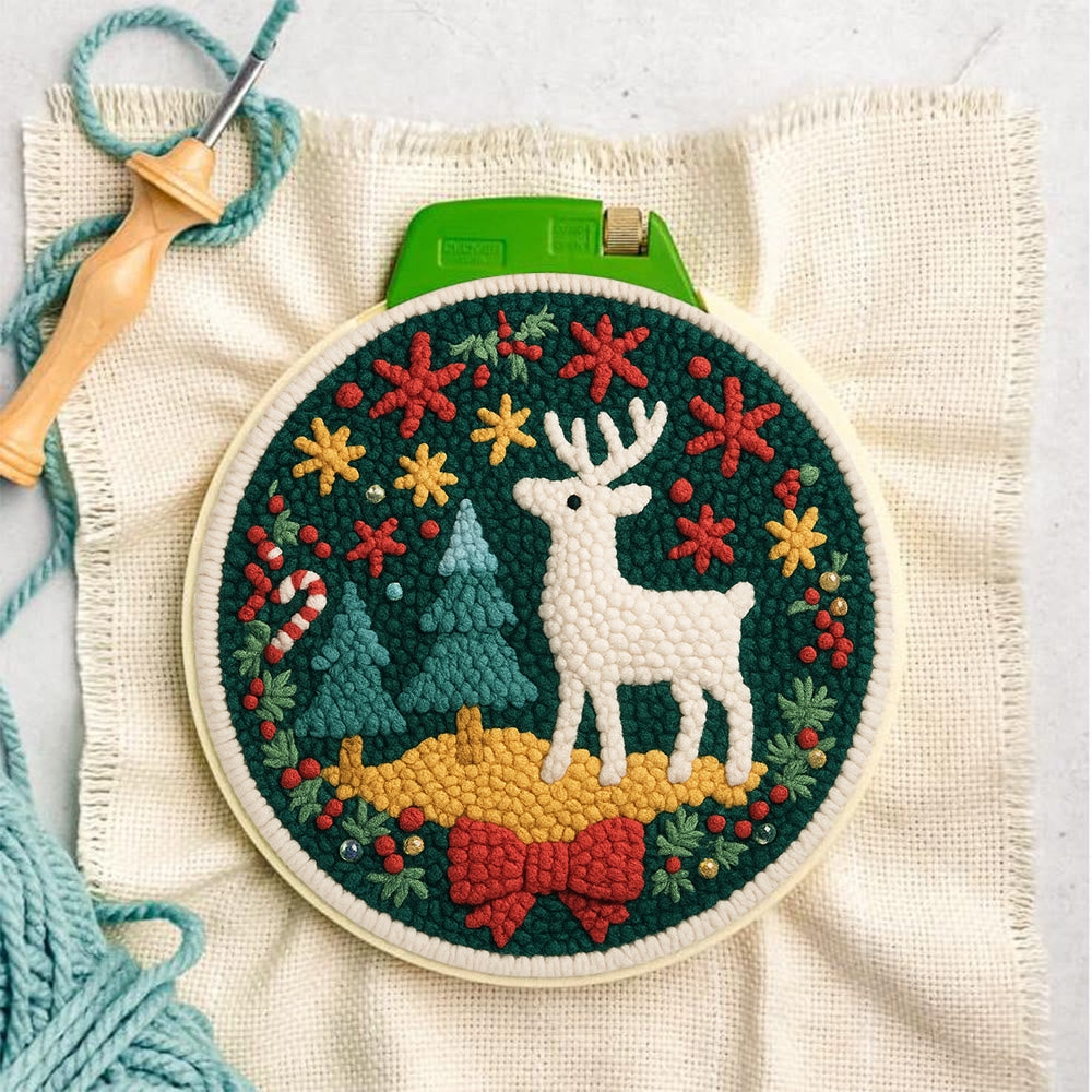 Jolly White Reindeer Christmas Punch Needle Kit – Exquisite Decor Piece | Ideal Gift For Her - image 5