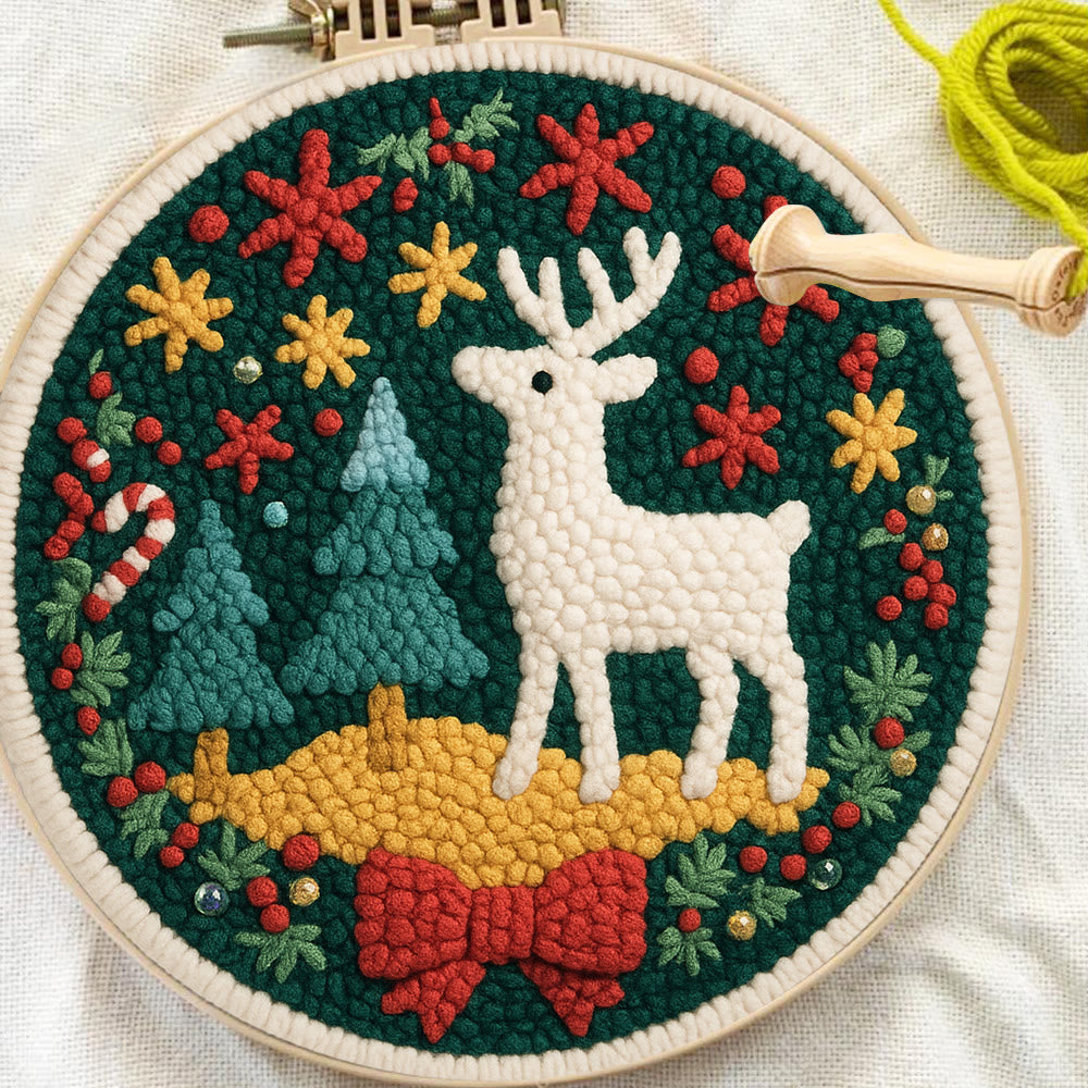 Jolly White Reindeer Christmas Punch Needle Kit – Exquisite Decor Piece | Ideal Gift For Her - image 9