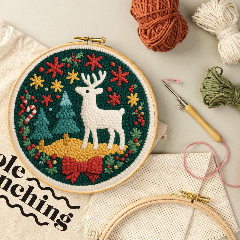 Jolly White Reindeer Christmas Punch Needle Kit – Exquisite Decor Piece | Ideal Gift For Her - image 7