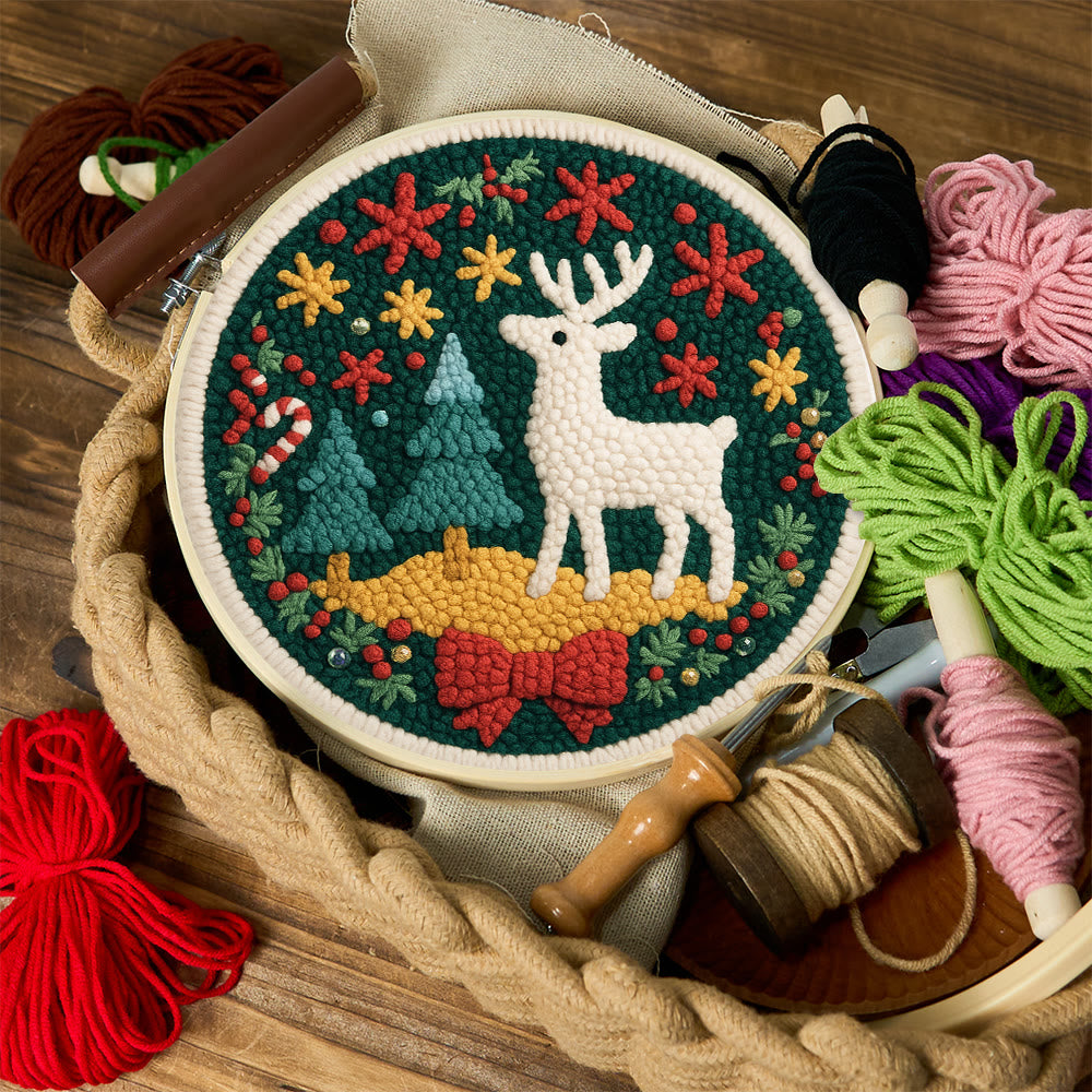 Jolly White Reindeer Christmas Punch Needle Kit – Exquisite Decor Piece | Ideal Gift For Her - image 11