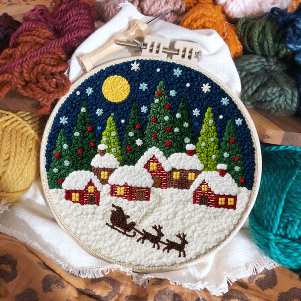 Moonlit Christmas Village Sled Punch Needle Kit – Beginner Hoop Art | Personalized Christmas Gift for Her - image 2
