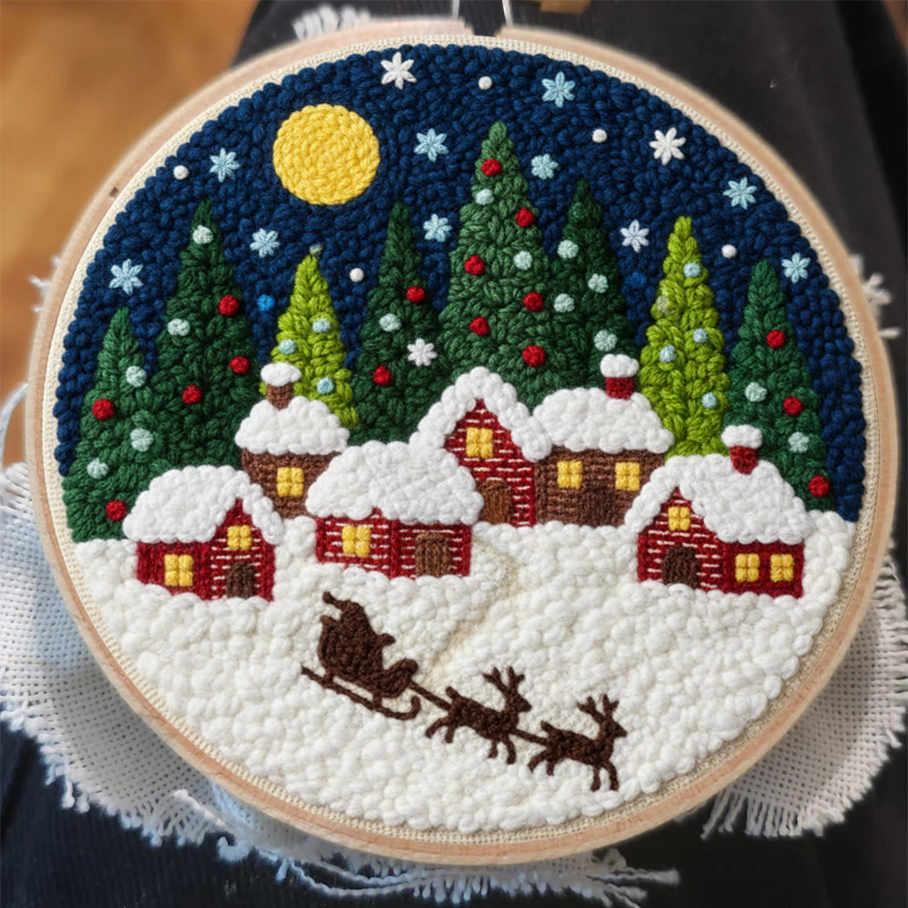 Moonlit Christmas Village Sled Punch Needle Kit – Beginner Hoop Art | Personalized Christmas Gift for Her - image 5