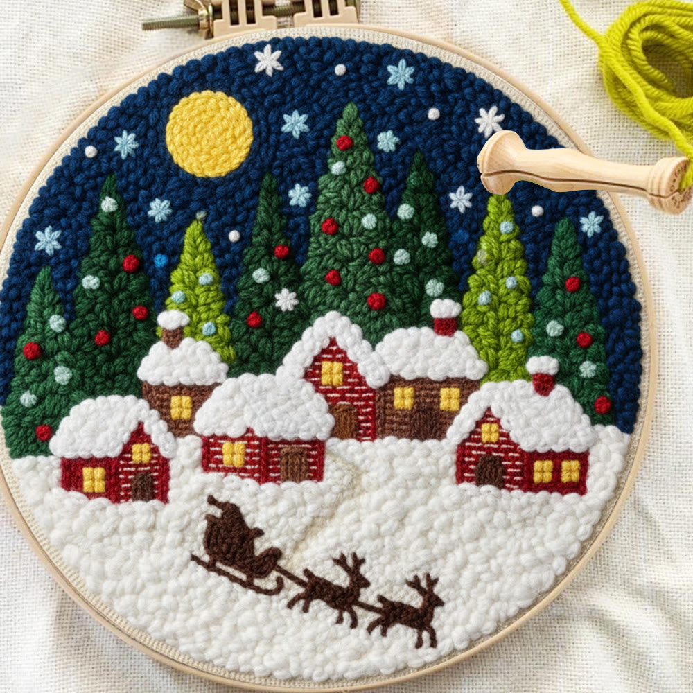 Moonlit Christmas Village Sled Punch Needle Kit – Beginner Hoop Art | Personalized Christmas Gift for Her - image 7