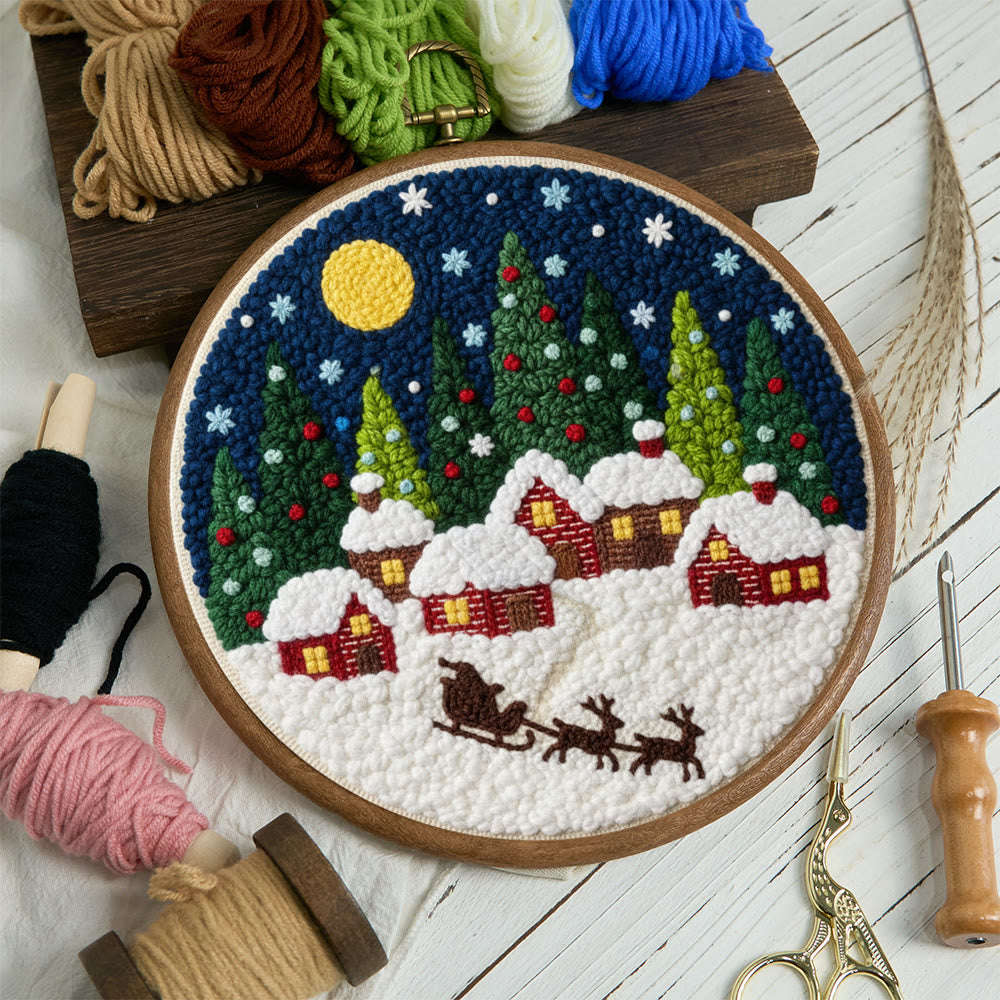Moonlit Christmas Village Sled Punch Needle Kit – Beginner Hoop Art | Personalized Christmas Gift for Her - image 10