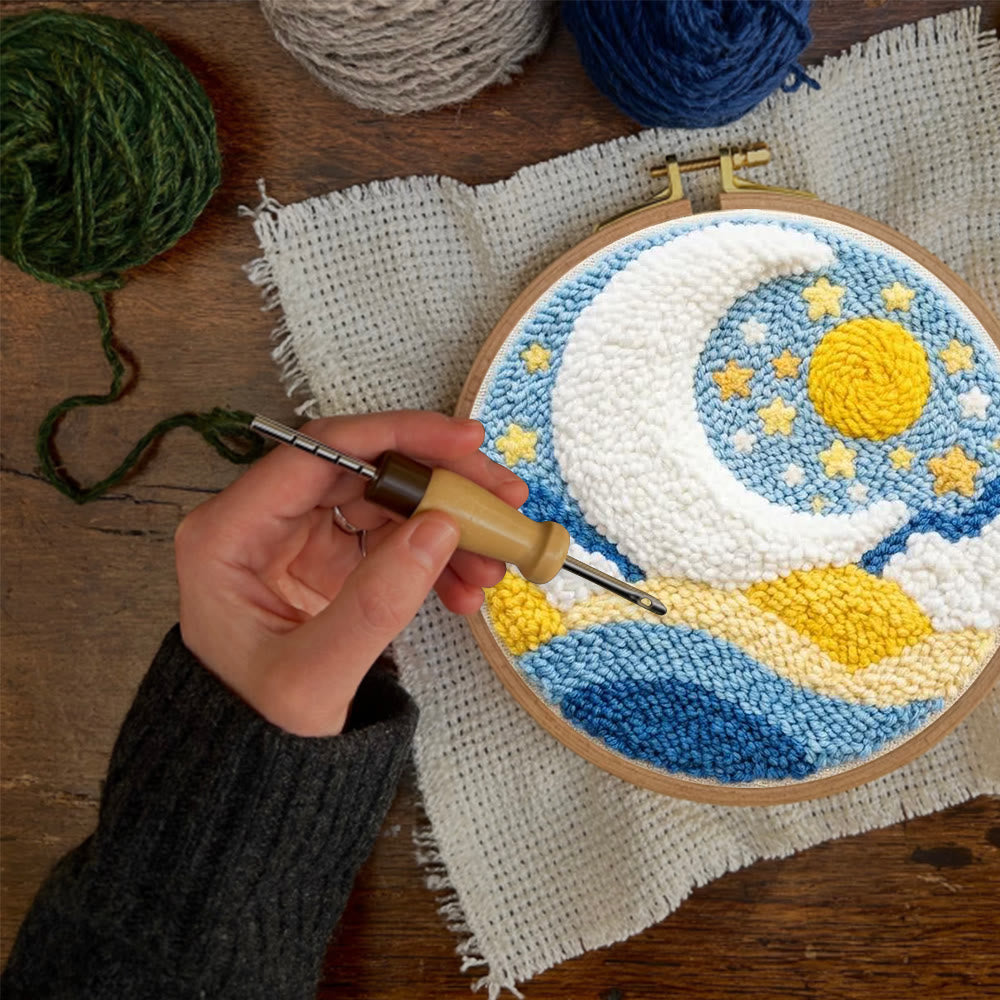 Starry Moon And Clouds Punch Needle Kit – Creative Diy Hoop Project | Unique Creative Project - image 5