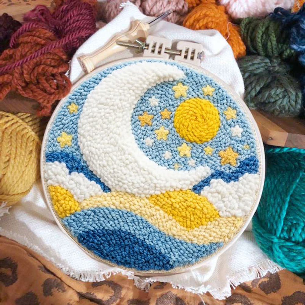 Starry Moon And Clouds Punch Needle Kit – Creative Diy Hoop Project | Unique Creative Project - image 7