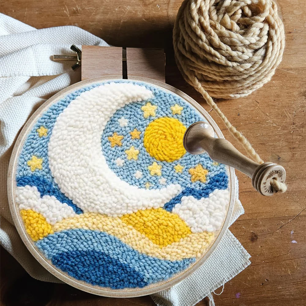 Starry Moon And Clouds Punch Needle Kit – Creative Diy Hoop Project | Unique Creative Project - image 8
