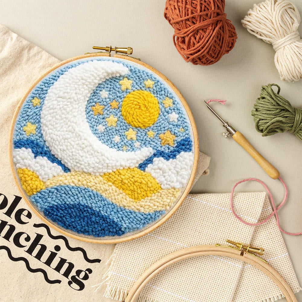 Starry Moon And Clouds Punch Needle Kit – Creative Diy Hoop Project | Unique Creative Project - image 9