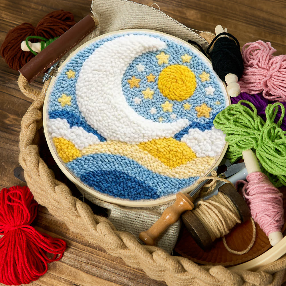 Starry Moon And Clouds Punch Needle Kit – Creative Diy Hoop Project | Unique Creative Project - image 11