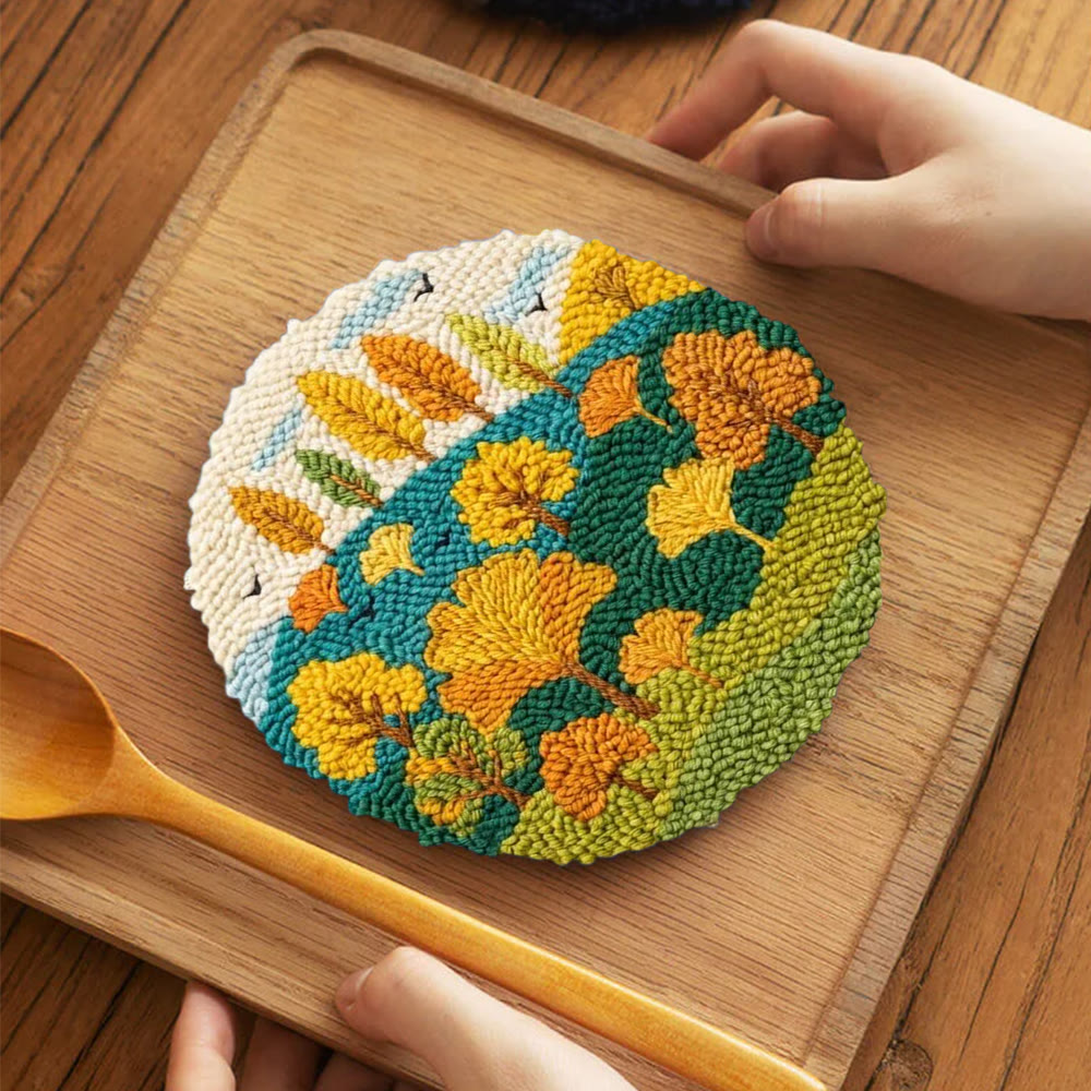 Autumnal Colorful Woods Punch Needle Kit – Easy Diy Creation | Delightful Art Gift - 5 inch Coaster Kit - image 3