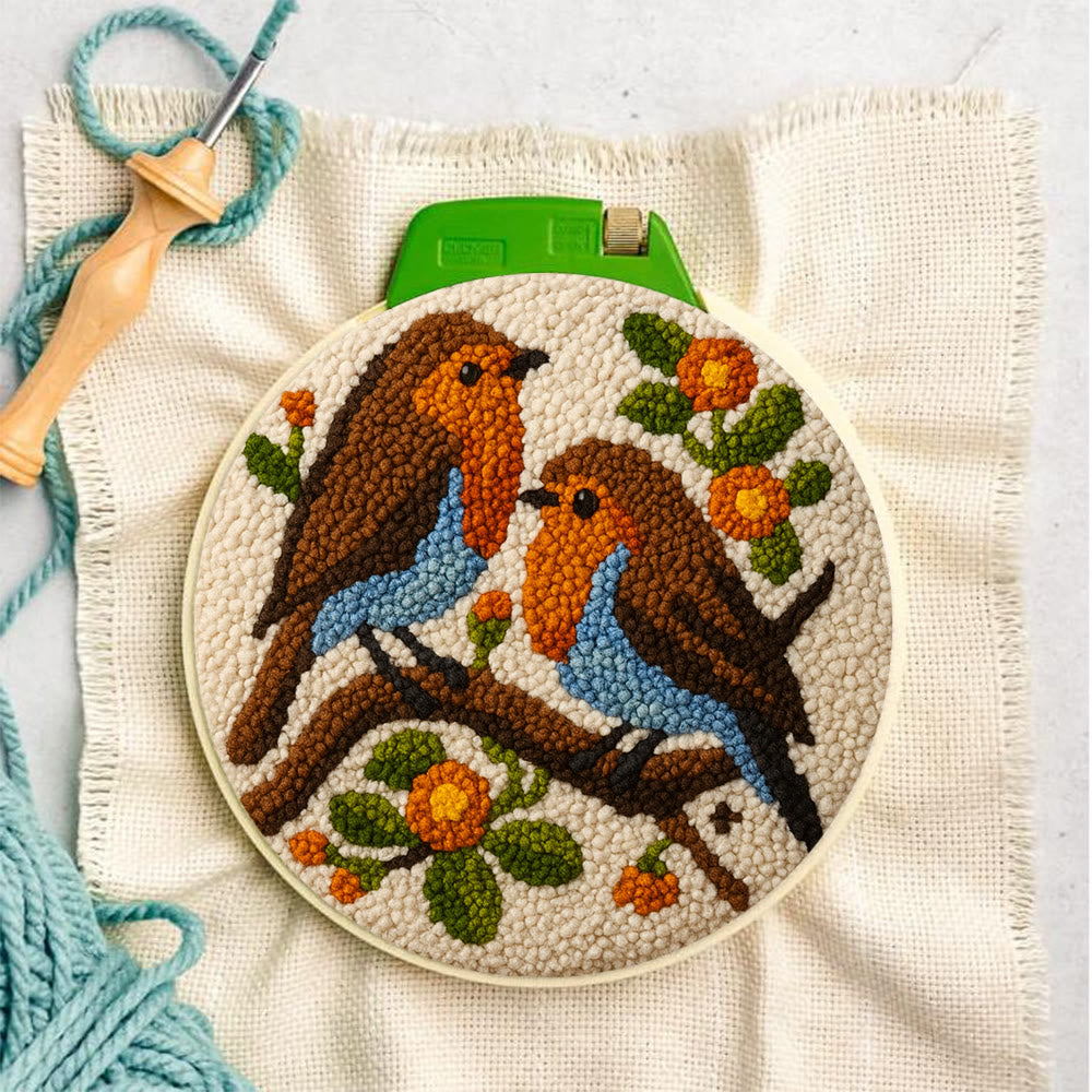 Twin Songbirds Floral Branch Punch Needle Kit – Diy Hand Embroidery | Elegant Home Decor Accent - image 2