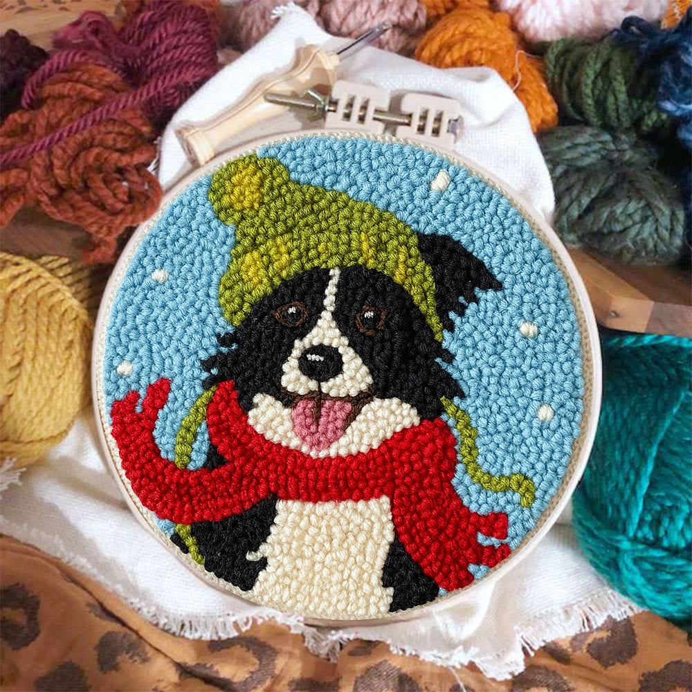 Winter Adorned Puppy Punch Needle Kit – Easy Beginner Artisanal Piece | Cute Decor Hanging - image 6