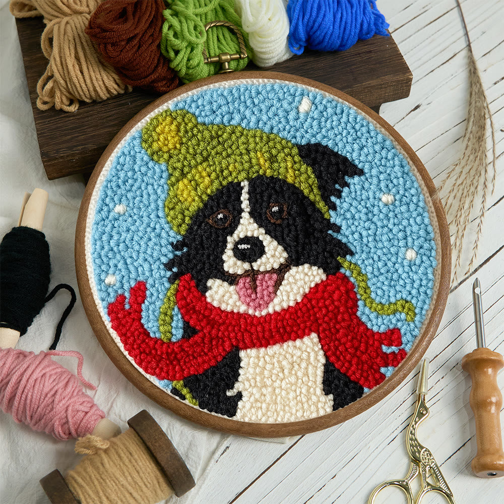 Winter Adorned Puppy Punch Needle Kit – Easy Beginner Artisanal Piece | Cute Decor Hanging - image 11