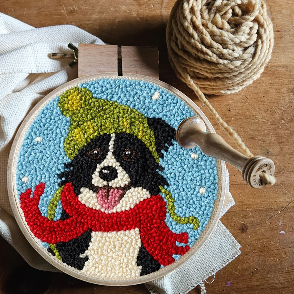 Winter Adorned Puppy Punch Needle Kit – Easy Beginner Artisanal Piece | Cute Decor Hanging - image 7