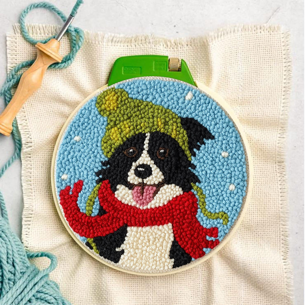 Winter Adorned Puppy Punch Needle Kit – Easy Beginner Artisanal Piece | Cute Decor Hanging - image 2