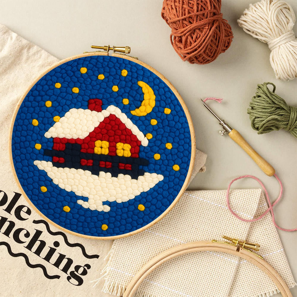 Starry Winter Snow Cottage Punch Needle – Embroidery Craft Kit | Charming Winter Gift - image 10