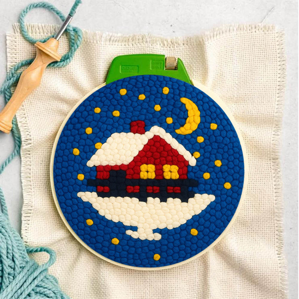 Starry Winter Snow Cottage Punch Needle – Embroidery Craft Kit | Charming Winter Gift - image 5
