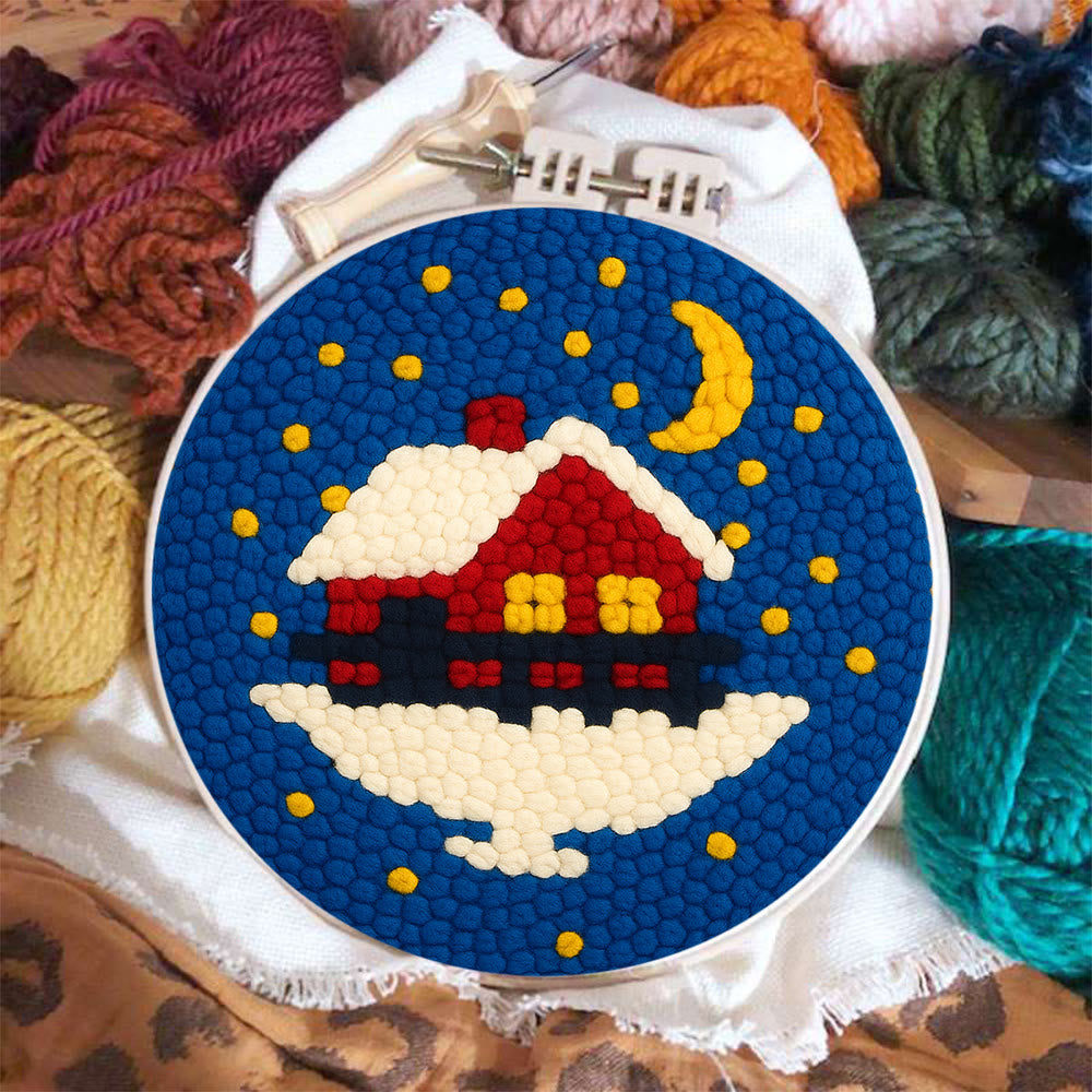 Starry Winter Snow Cottage Punch Needle – Embroidery Craft Kit | Charming Winter Gift - image 6