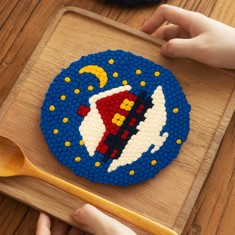 Starry Winter Snow Cottage Punch Needle – Embroidery Craft Kit | Charming Winter Gift - 5 inch Coaster Kit - image 3